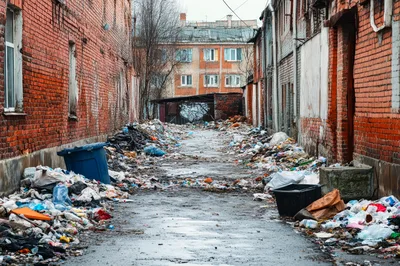 Urban Alleyway Filled With Piles Of Trash