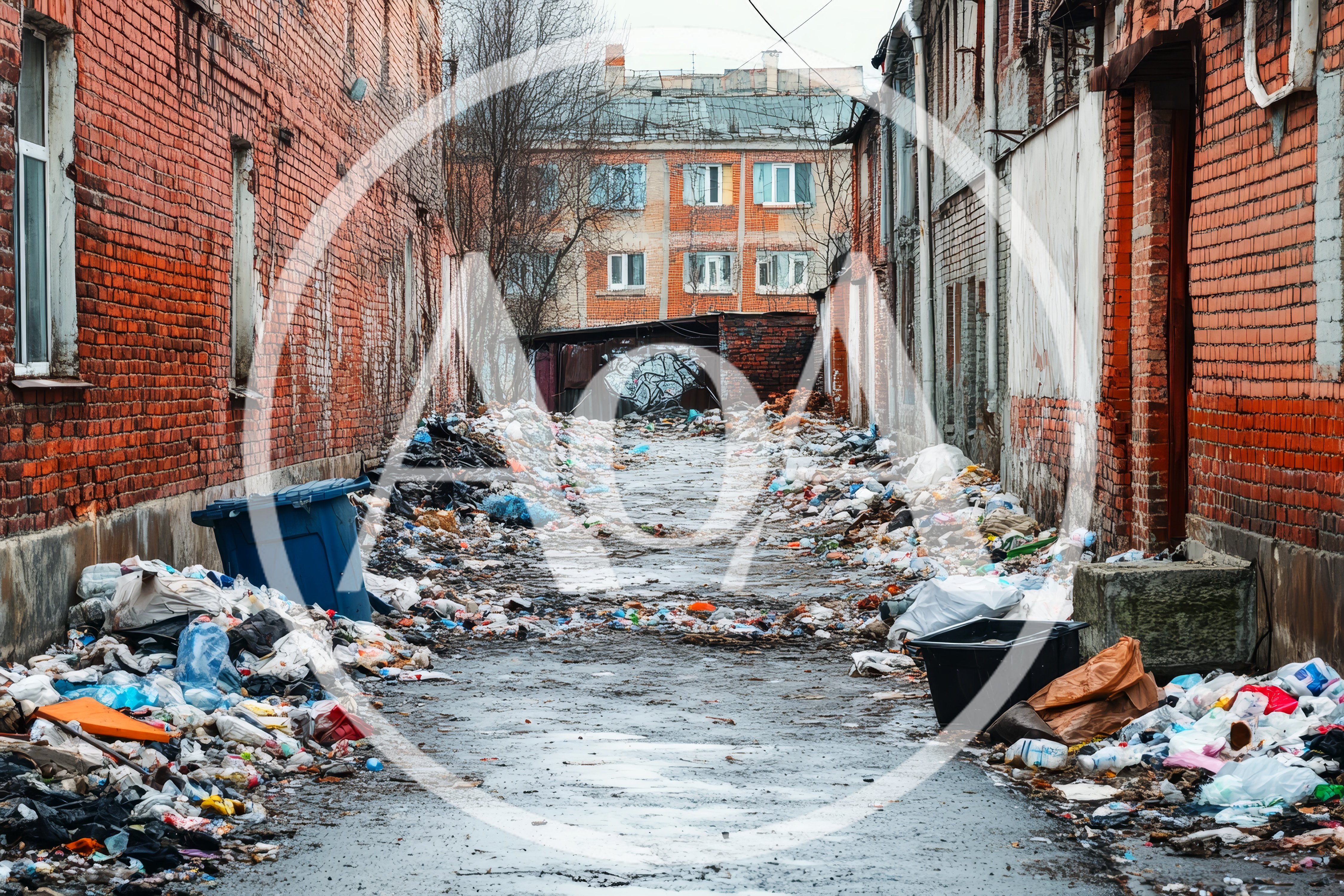 Urban Alleyway Filled With Piles Of Trash