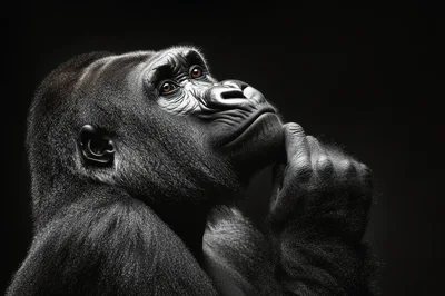 Thoughtful Gorilla Portrait In Dramatic Studio Lighting