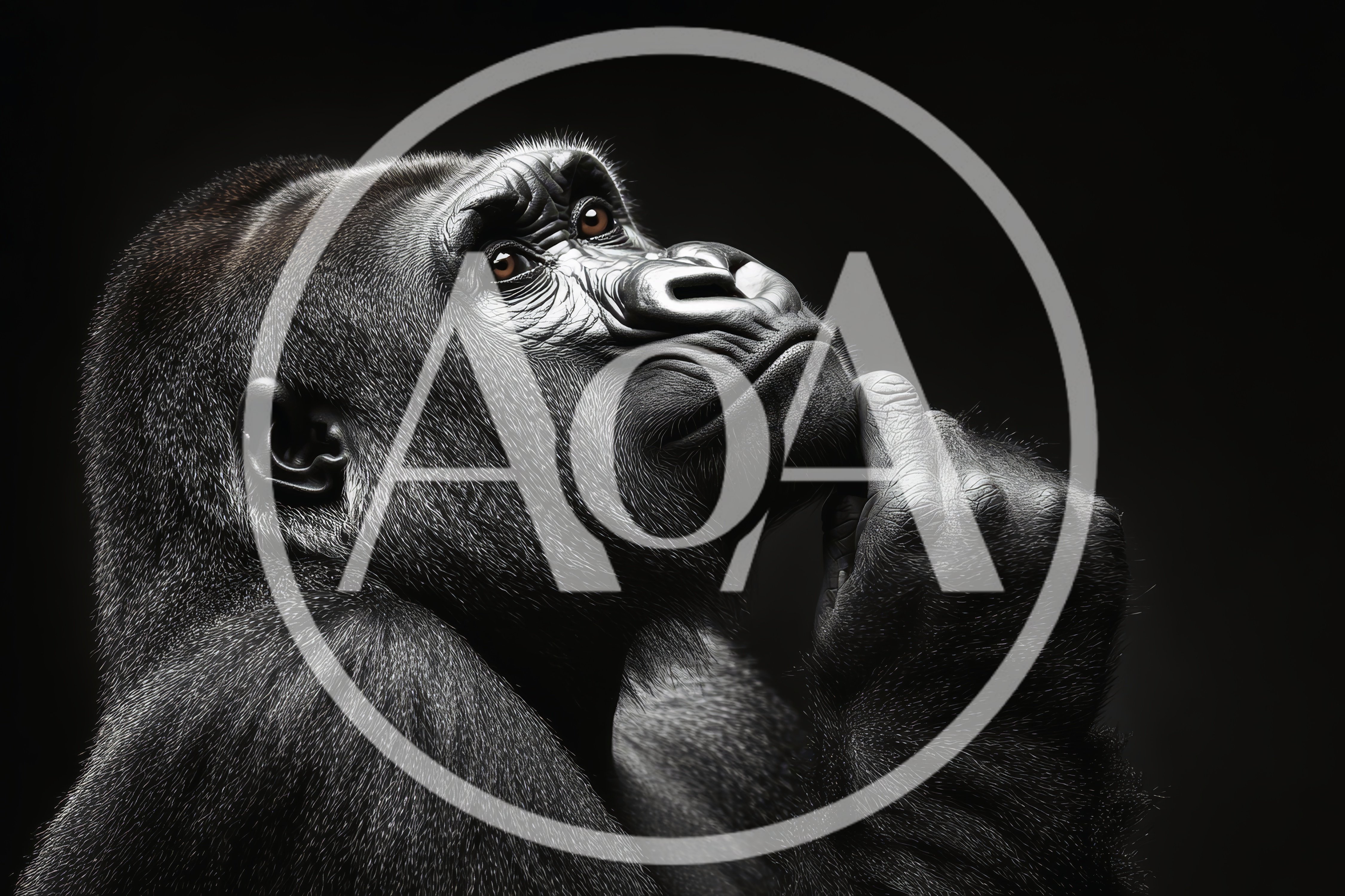 Thoughtful Gorilla Portrait In Dramatic Studio Lighting