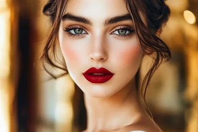 Portrait Of A Beautiful Woman With Red Lipstick