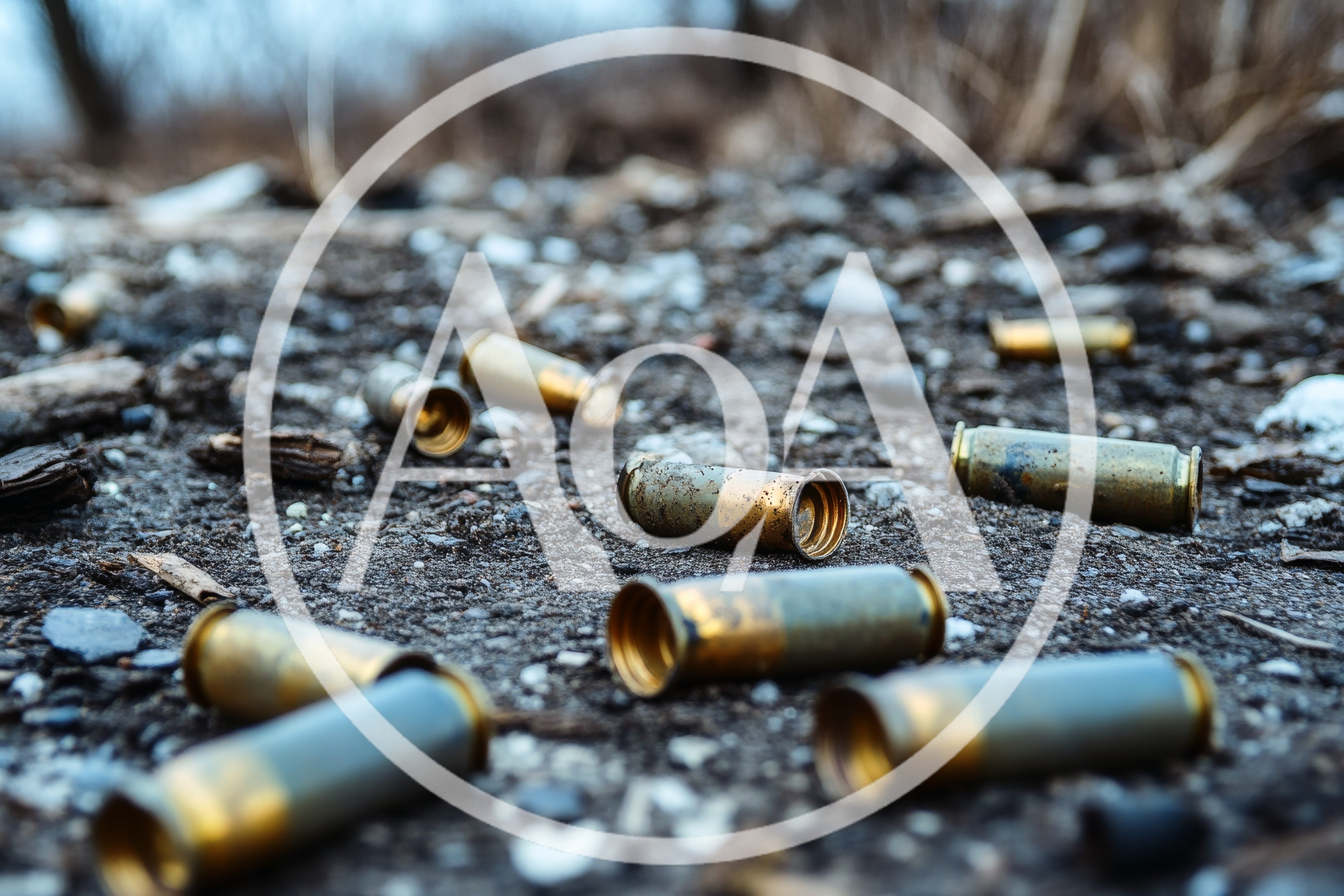 Spent Shotgun Shell Casings Scattered On Dirt Ground