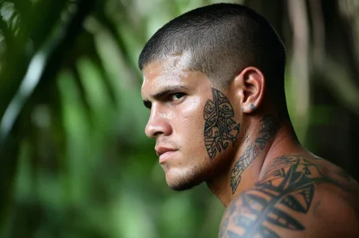 Portrait Of A Young Man With Tribal Face Tattoos