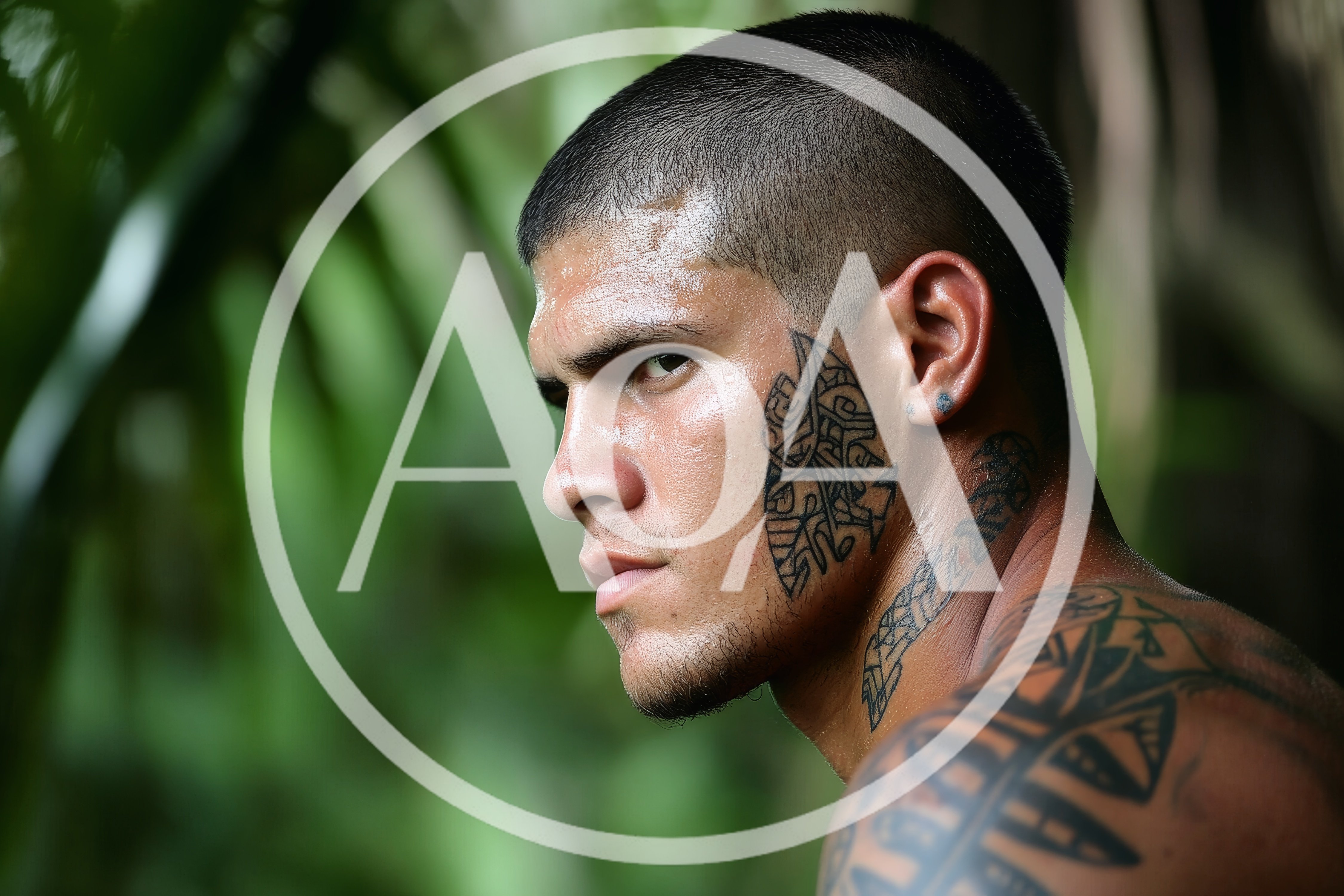 Portrait Of A Young Man With Tribal Face Tattoos