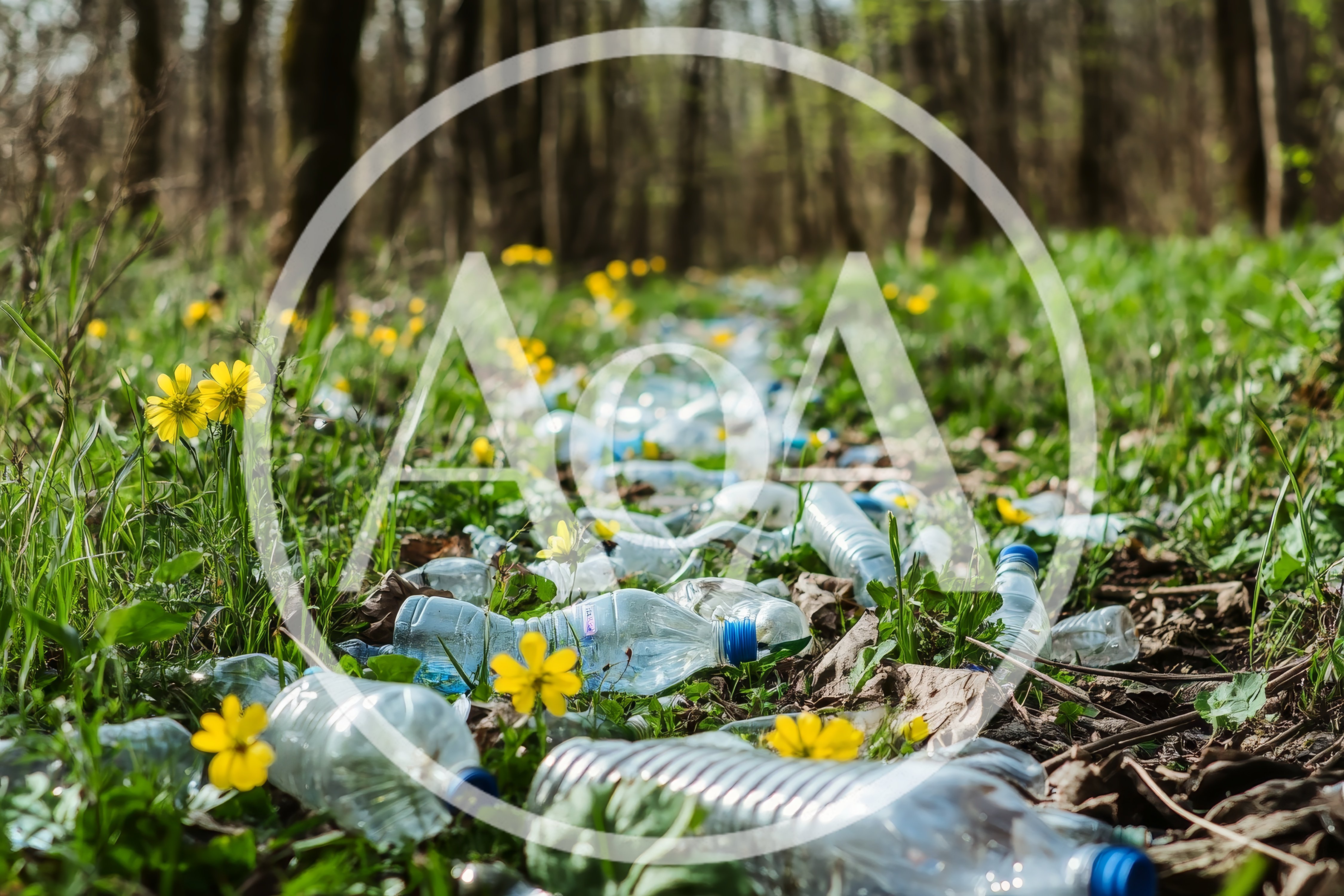 Plastic Bottles Littering A Beautiful Forest Floor