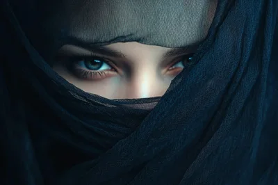 Close Up Portrait Of A Woman Wearing A Veil