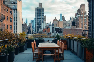 Outdoor Rooftop Terrace With Dining Table In New York City