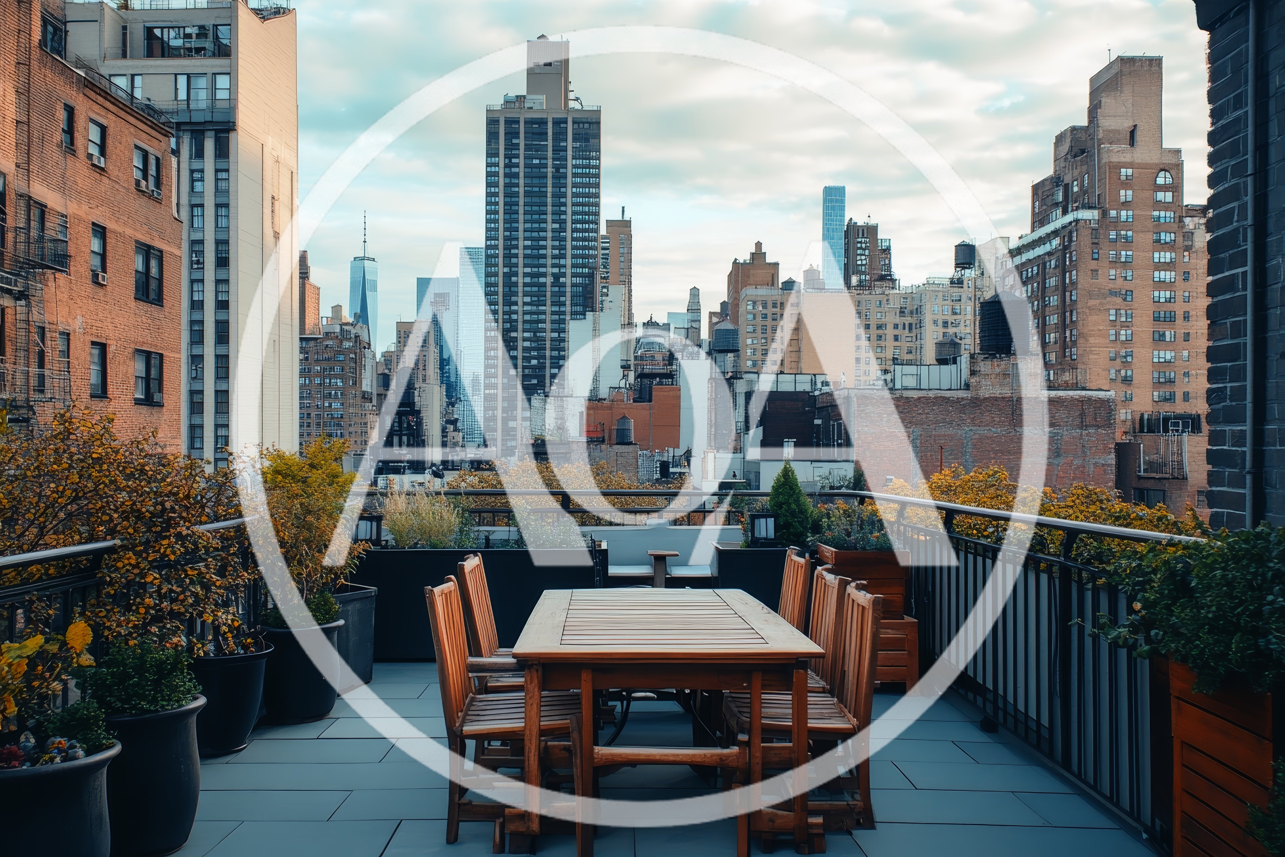 Outdoor Rooftop Terrace With Dining Table In New York City