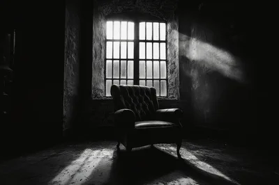 Vintage Leather Armchair in a Dark Abandoned Room