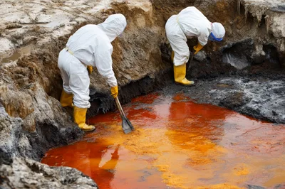 Environmental Workers Cleaning Toxic Chemical Spill