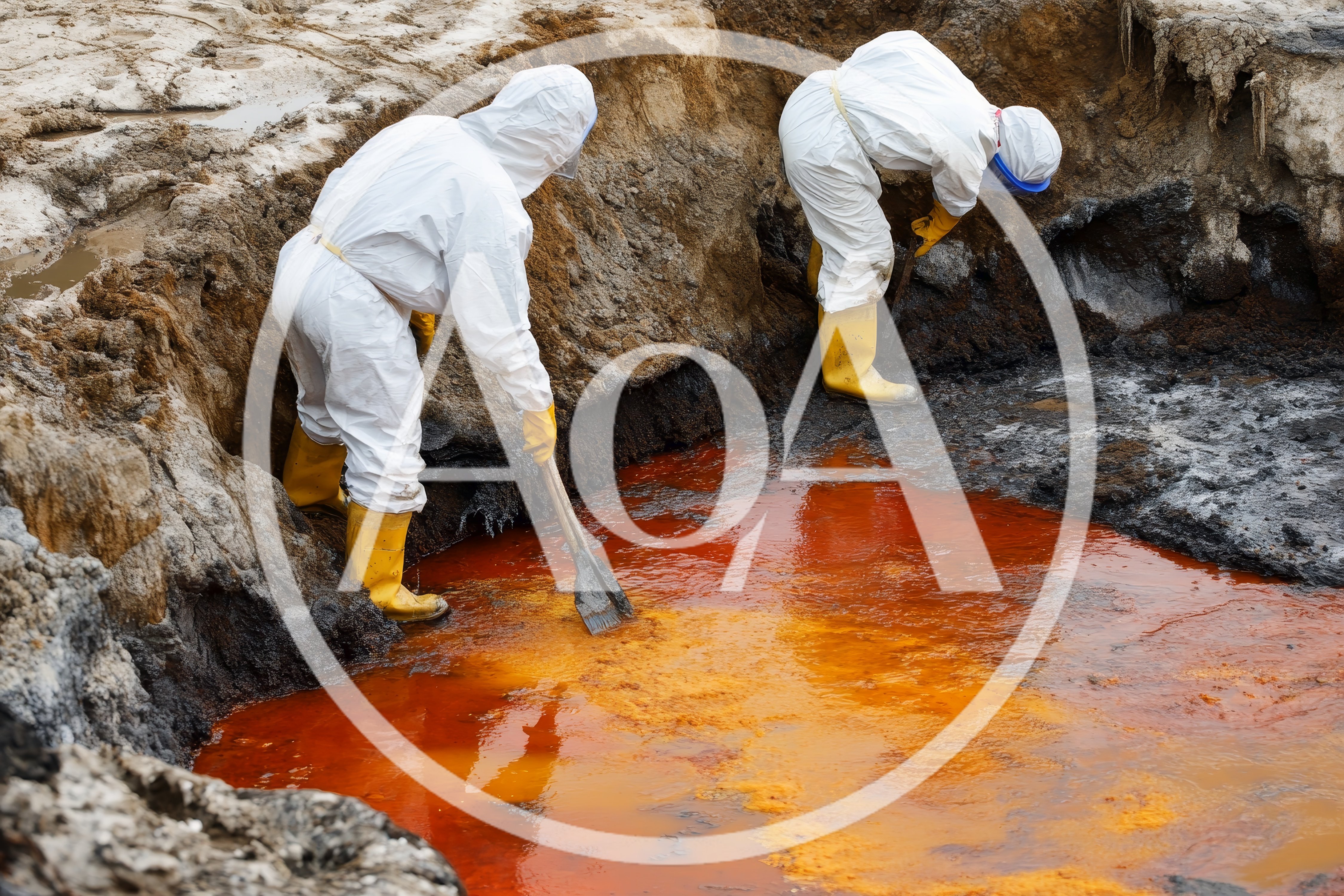 Environmental Workers Cleaning Toxic Chemical Spill