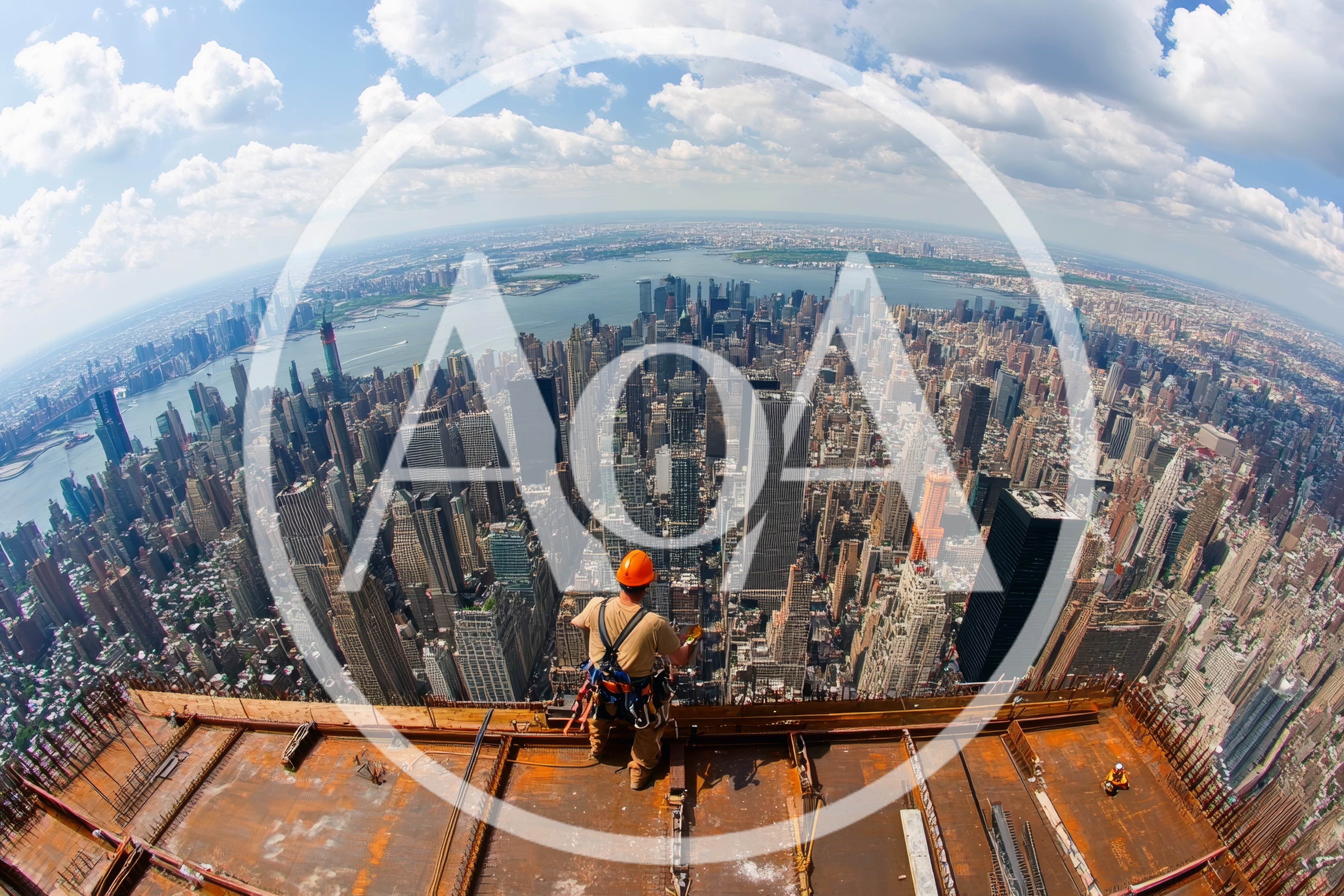 Construction Worker Standing On High Rise Building Rooftop