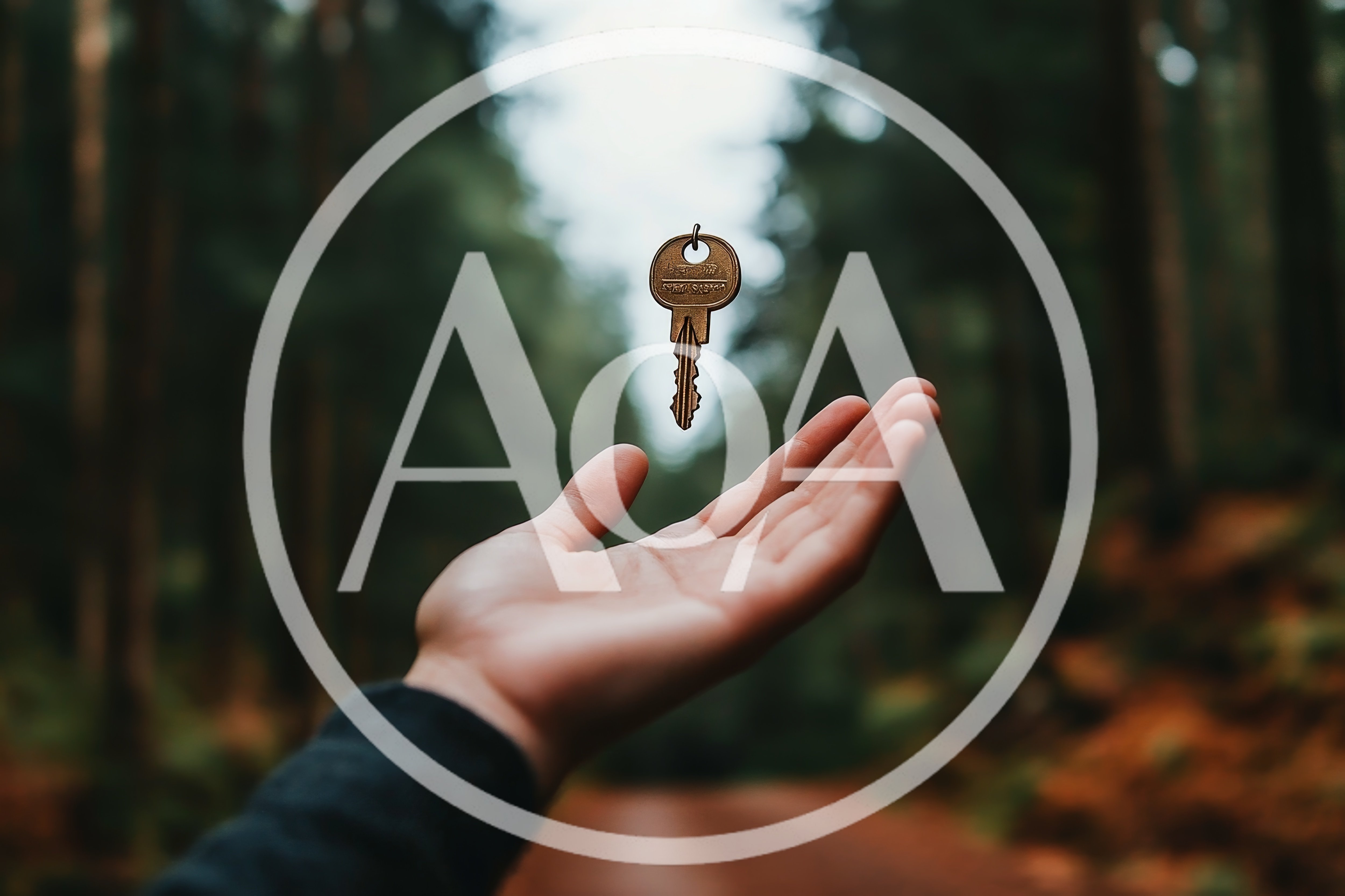 Hand Reaching For A Floating Key In Forest