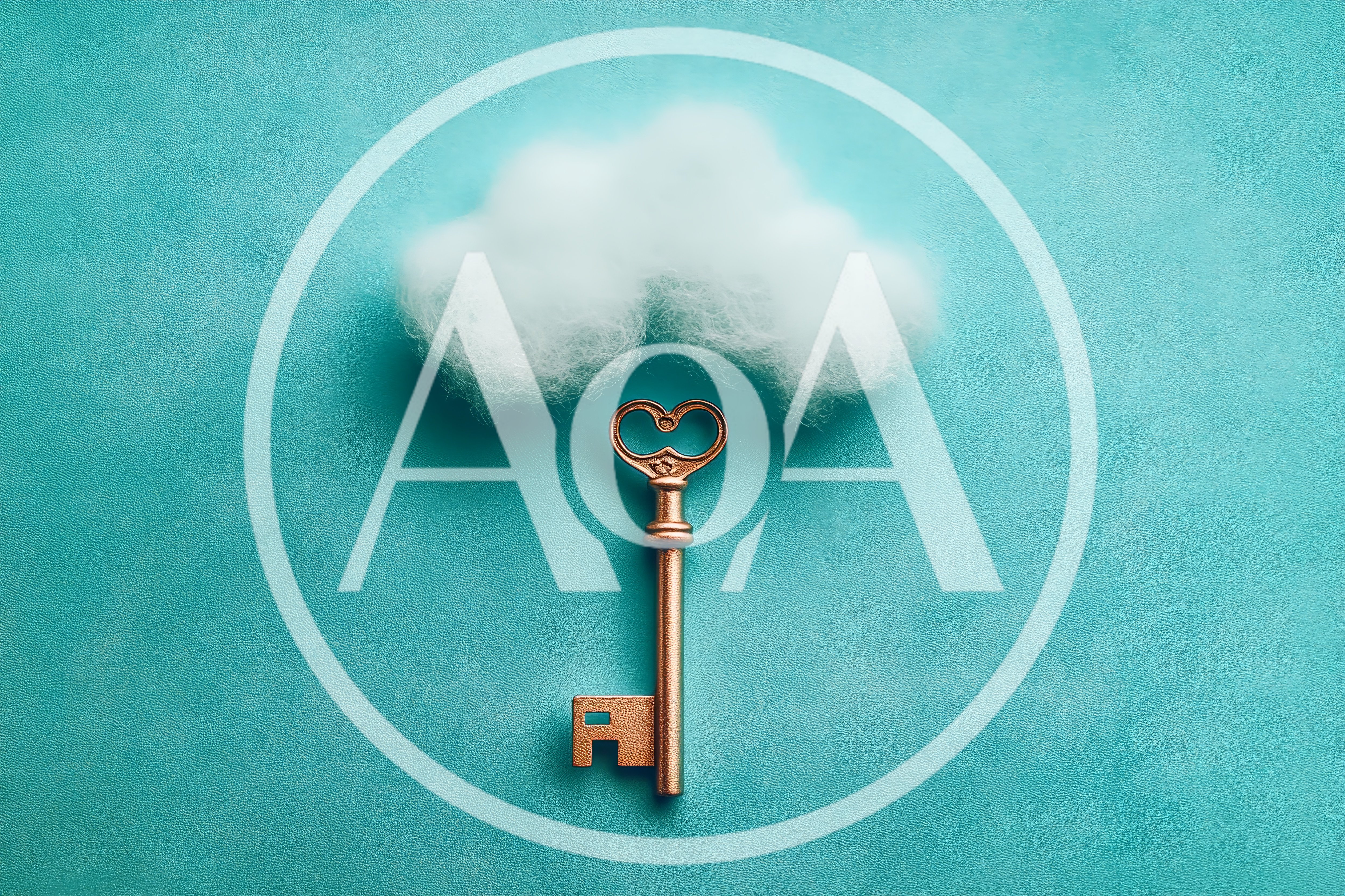 Vintage Metal Key Under A Fluffy White Cloud