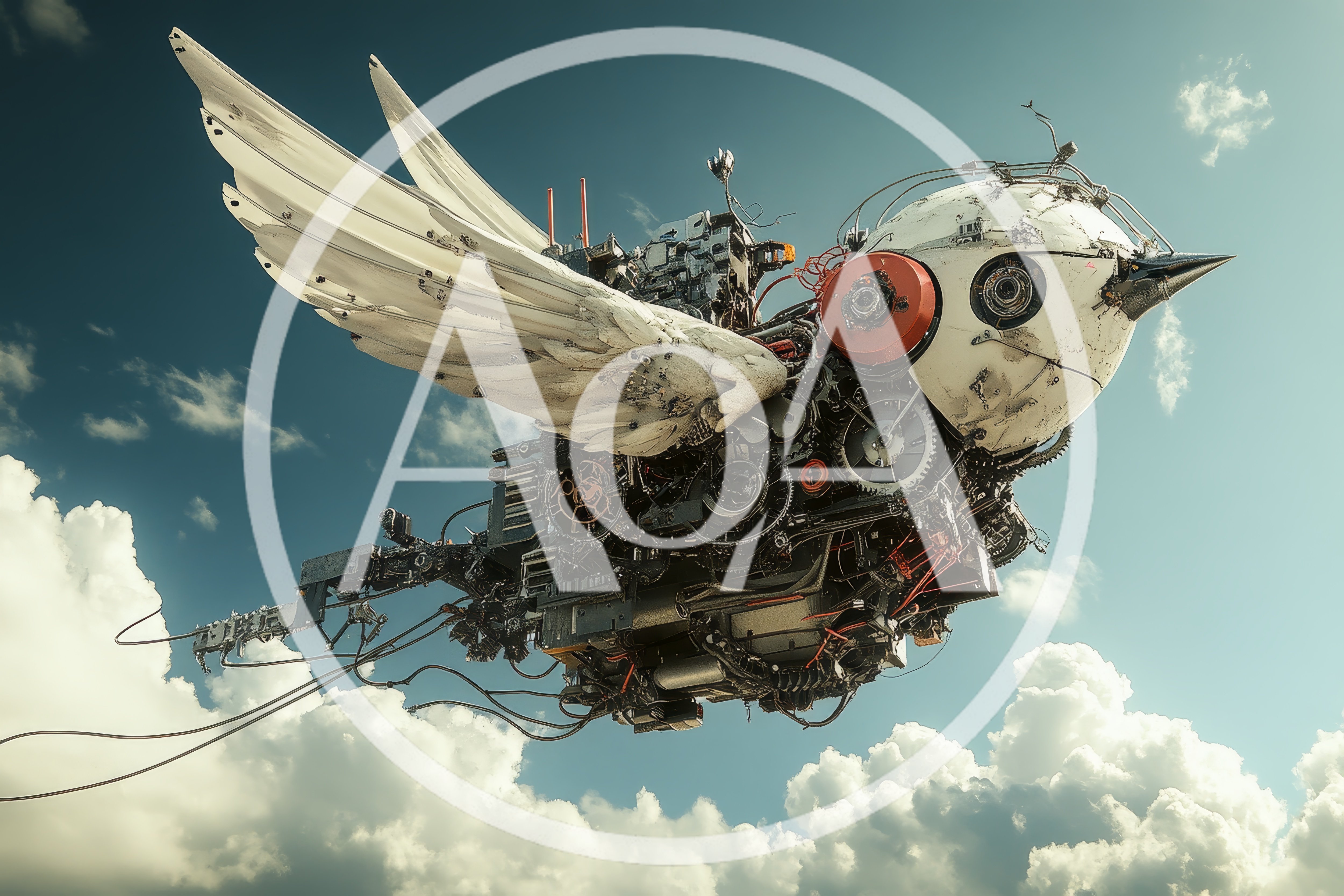 Steampunk Mechanical Bird Flying Through The Clouds