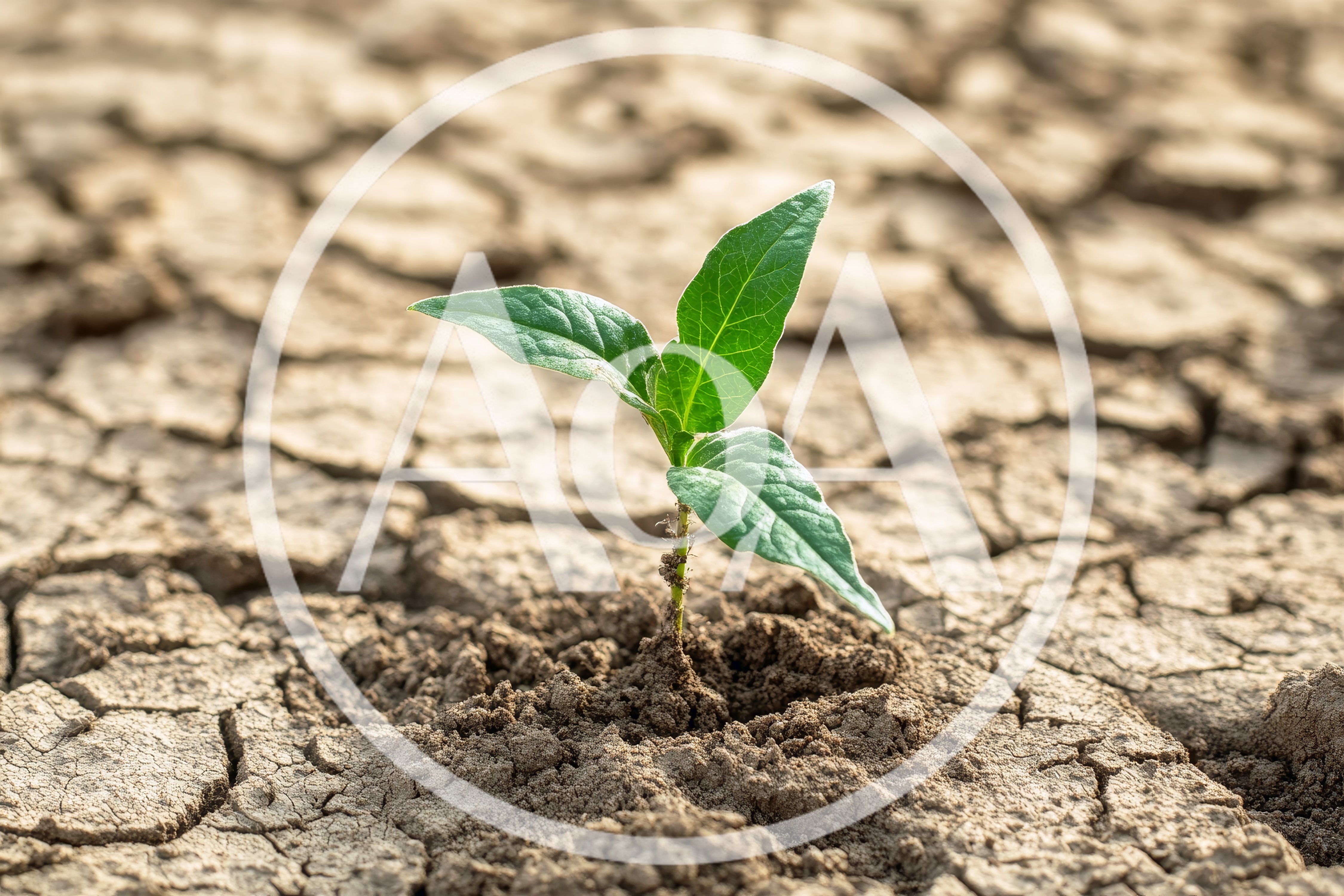 Small Green Sprout Growing in Cracked Dry Earth