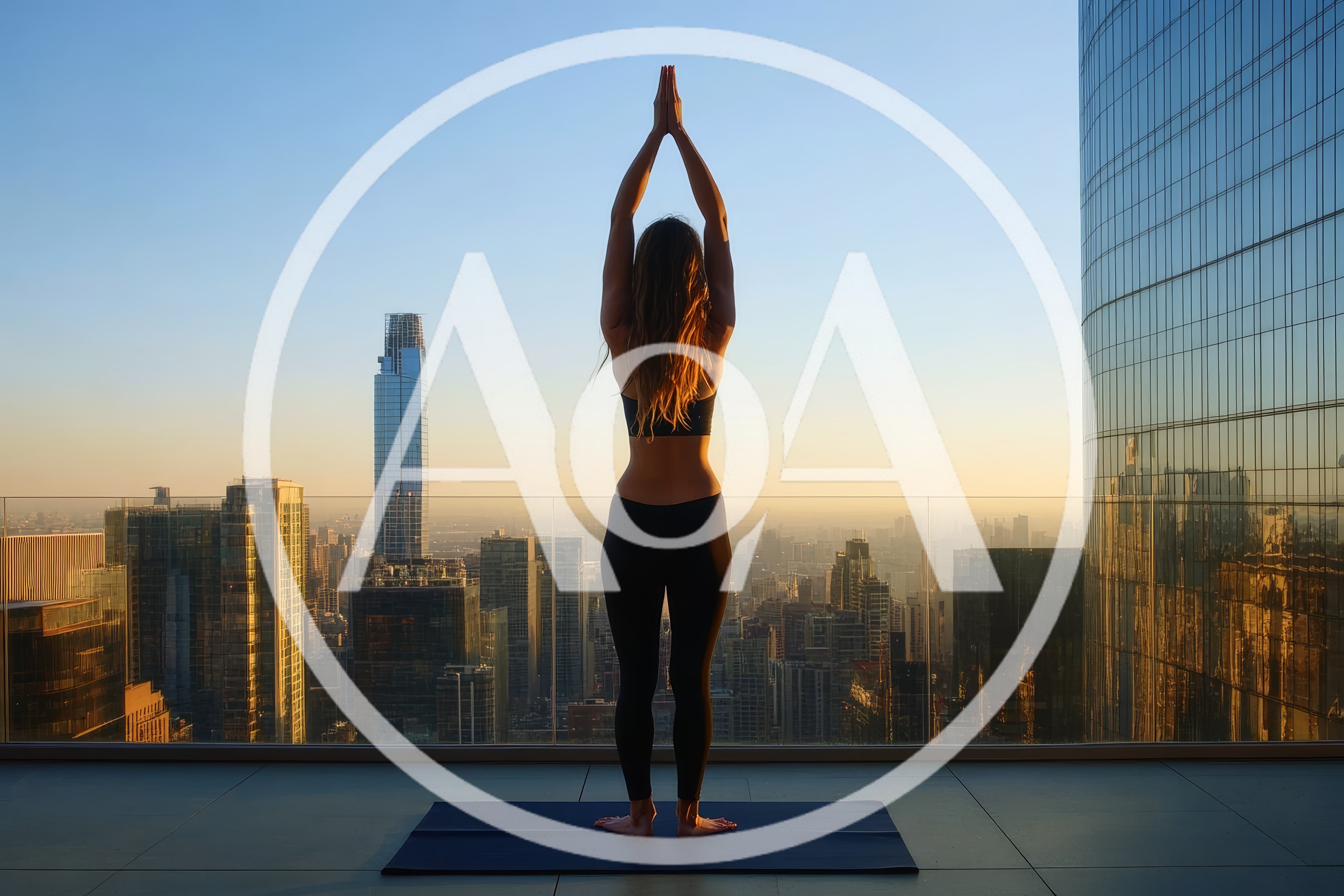 Woman Practicing Yoga On A High Rise Rooftop