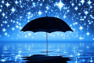Black Umbrella Silhouette Against A Starry Night Sky