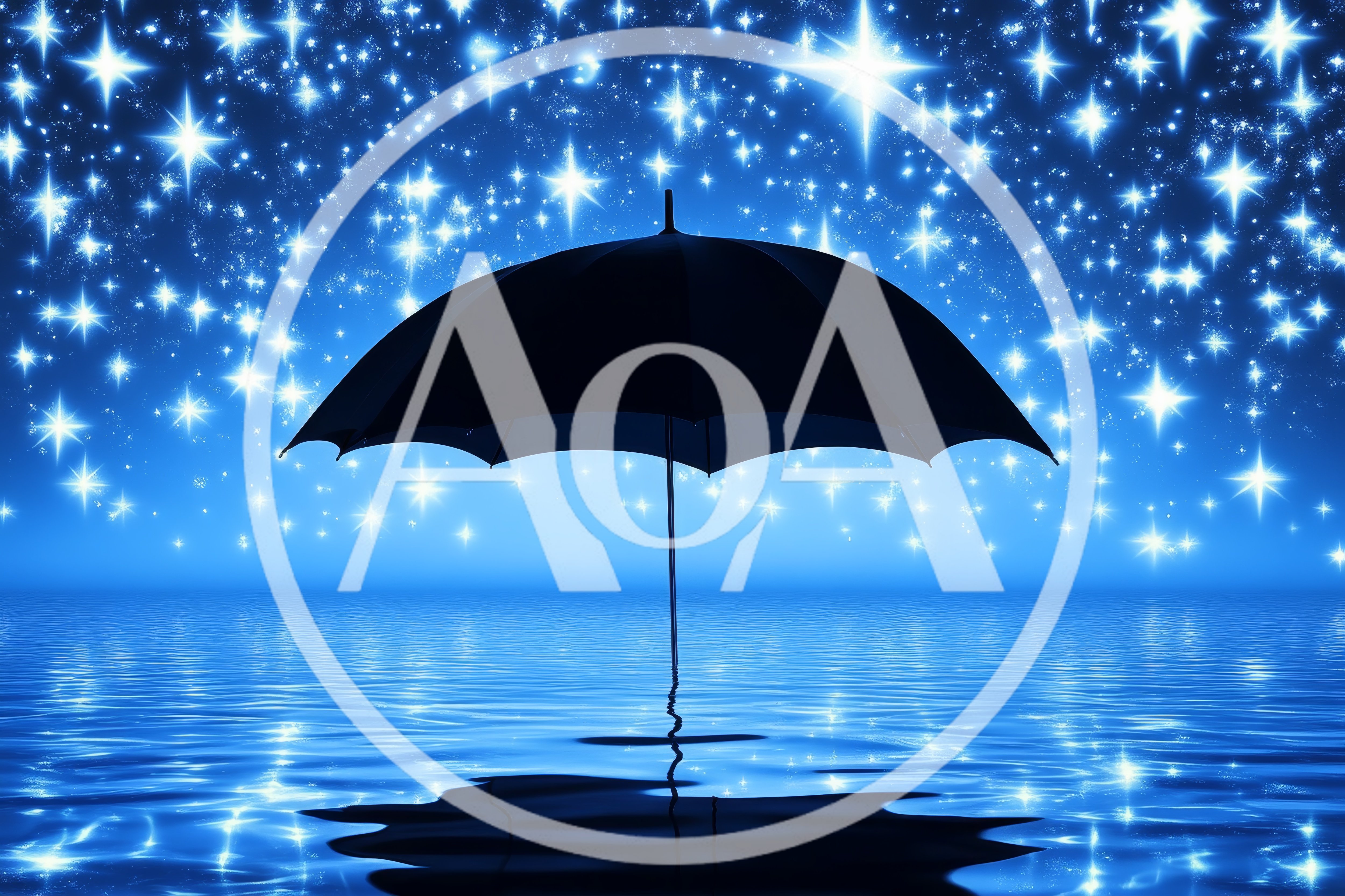 Black Umbrella Silhouette Against A Starry Night Sky