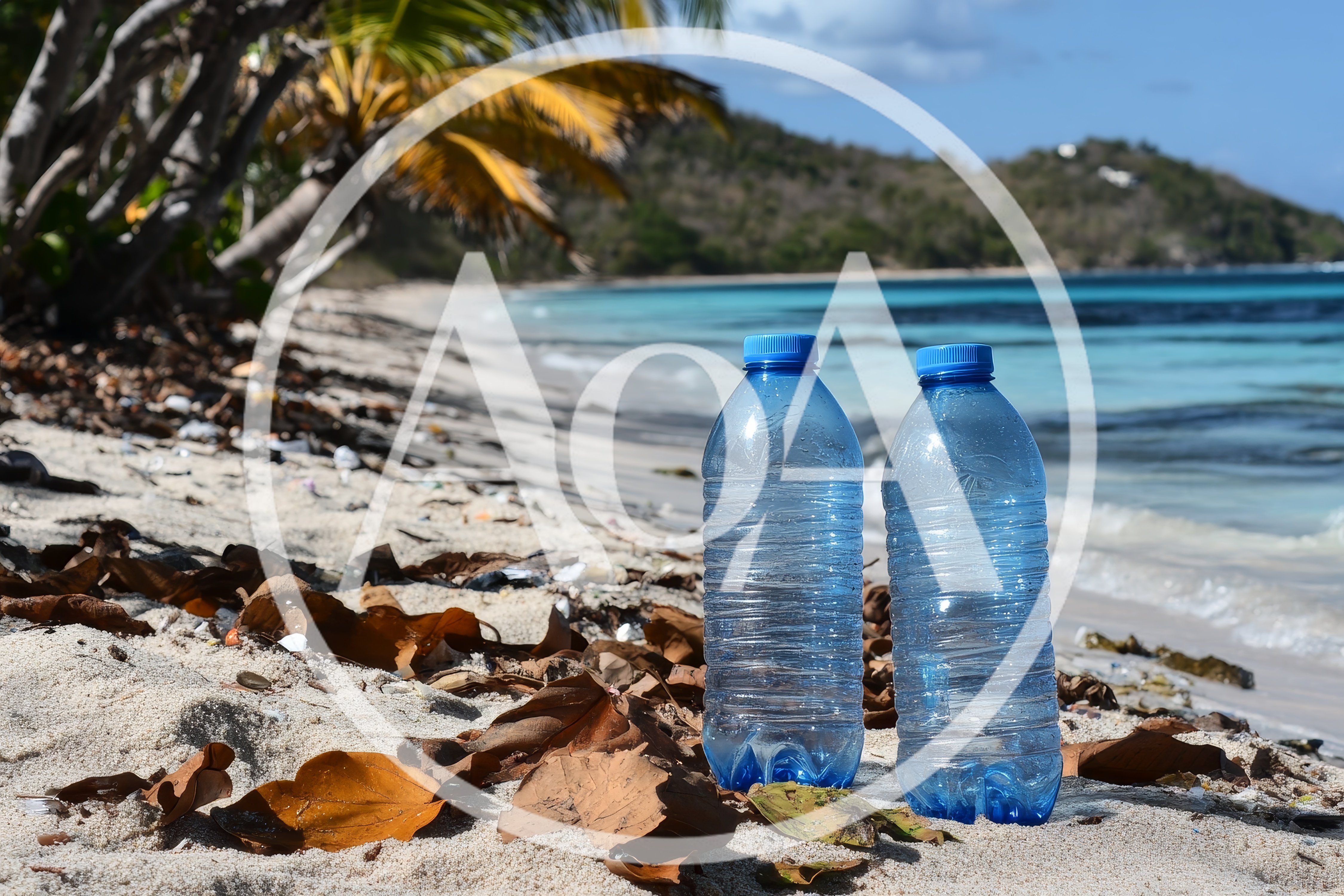 Two Plastic Water Bottles On A Polluted Tropical Beach