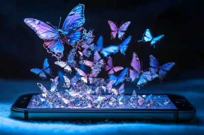 Digital Butterflies Emerging From A Smartphone Screen