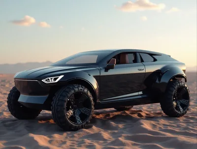 Futuristic Black Off-Road Concept Car In Desert