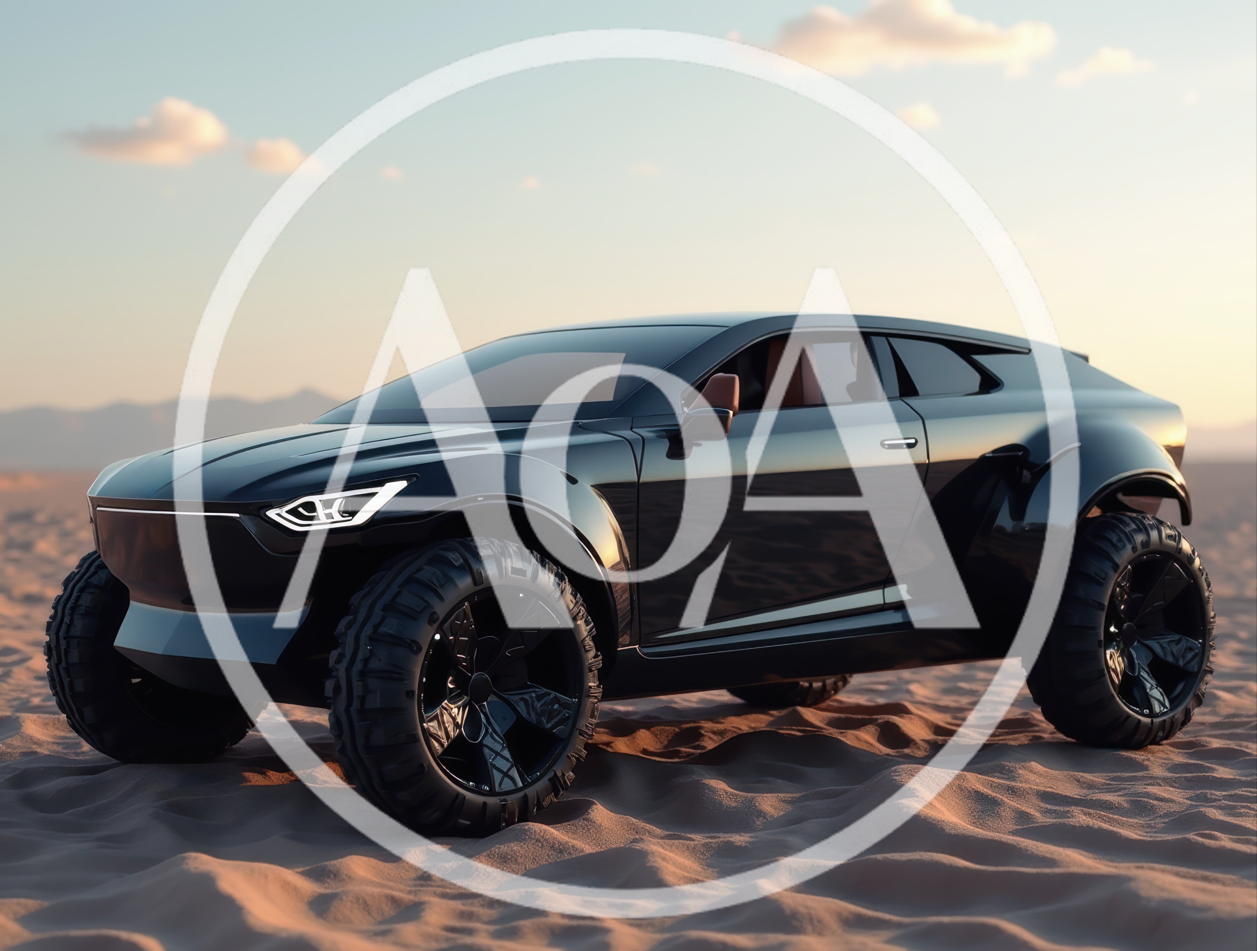 Futuristic Black Off-Road Concept Car In Desert