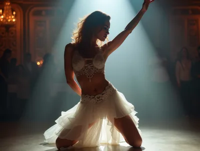 Belly Dancer Performing In A Dimly Lit Ballroom
