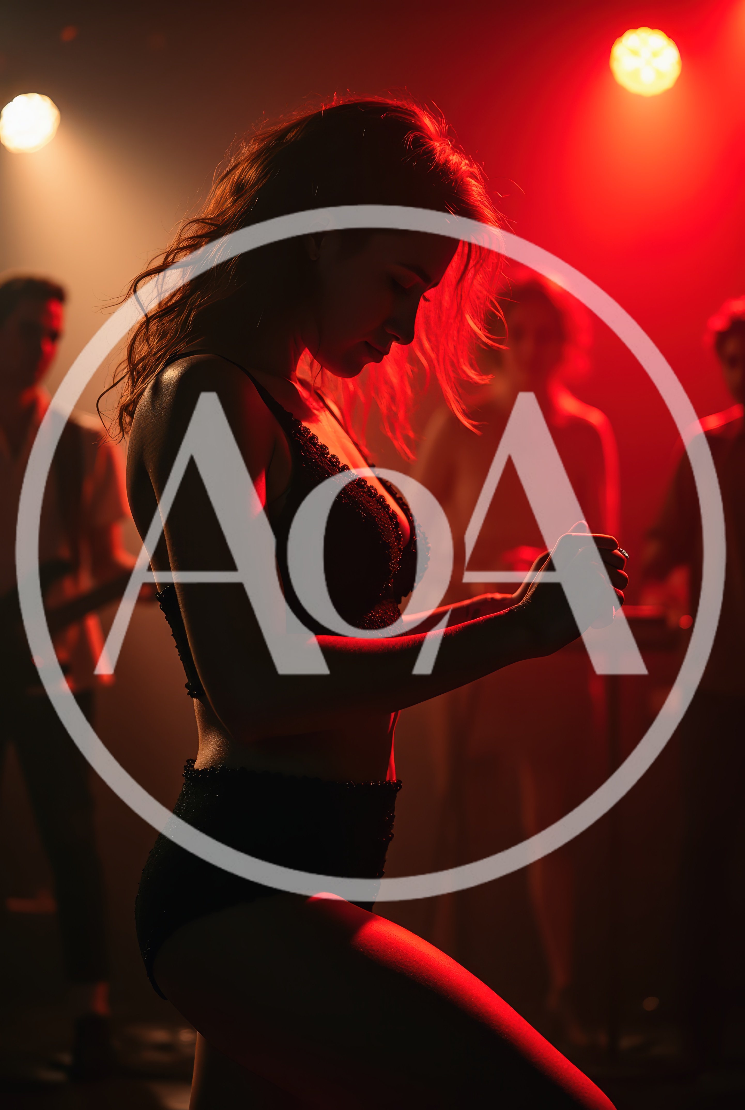 Woman Dancing On Stage In Lingerie Under Red Lights