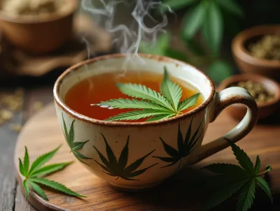 Steaming Cup Of Cannabis Infused Herbal Tea