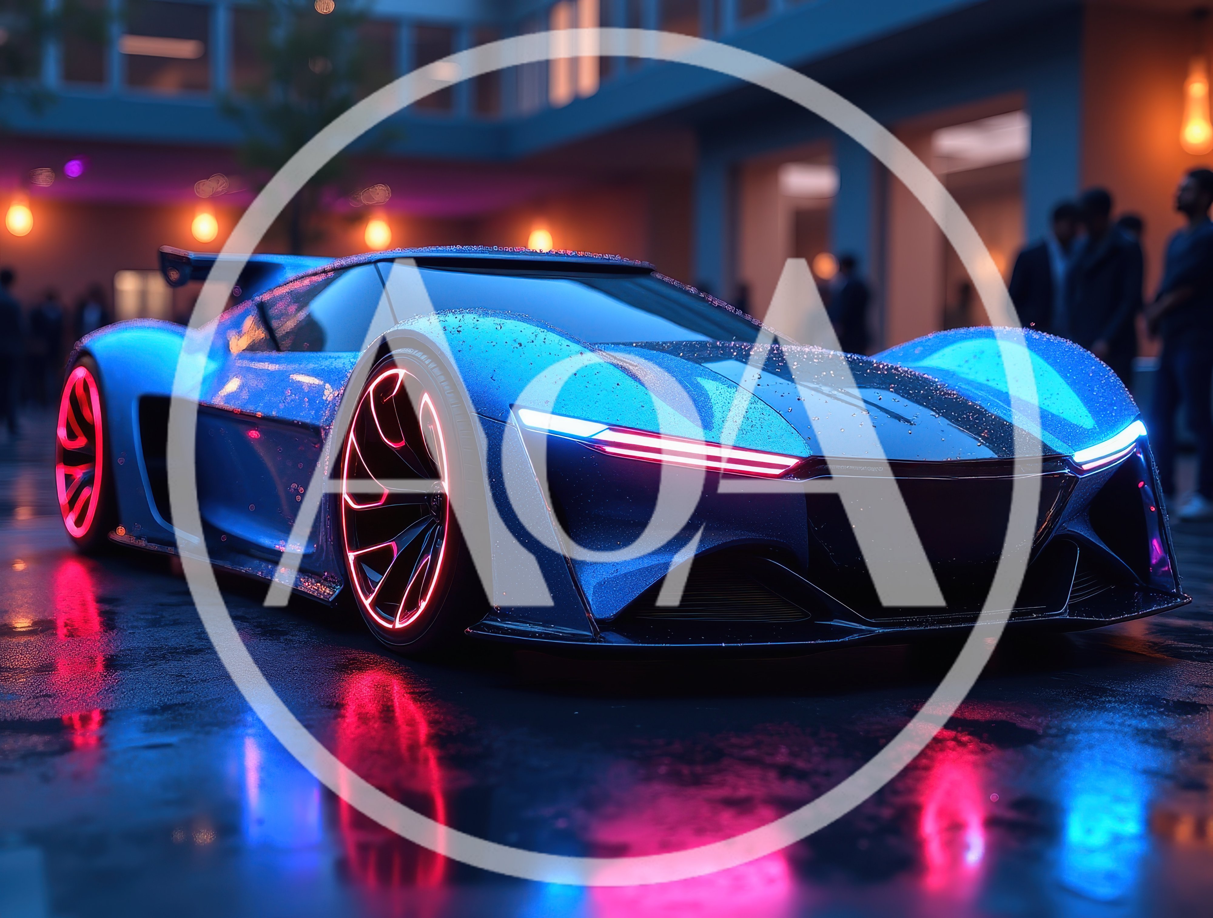Futuristic Blue Sports Car With Glowing Red Wheels