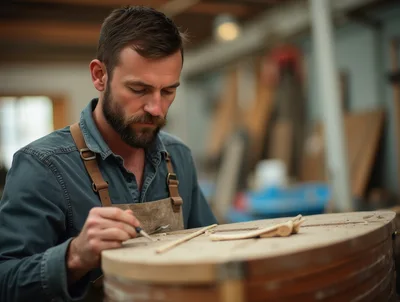 Professional Woodworker Crafting A Custom Wooden Instrument