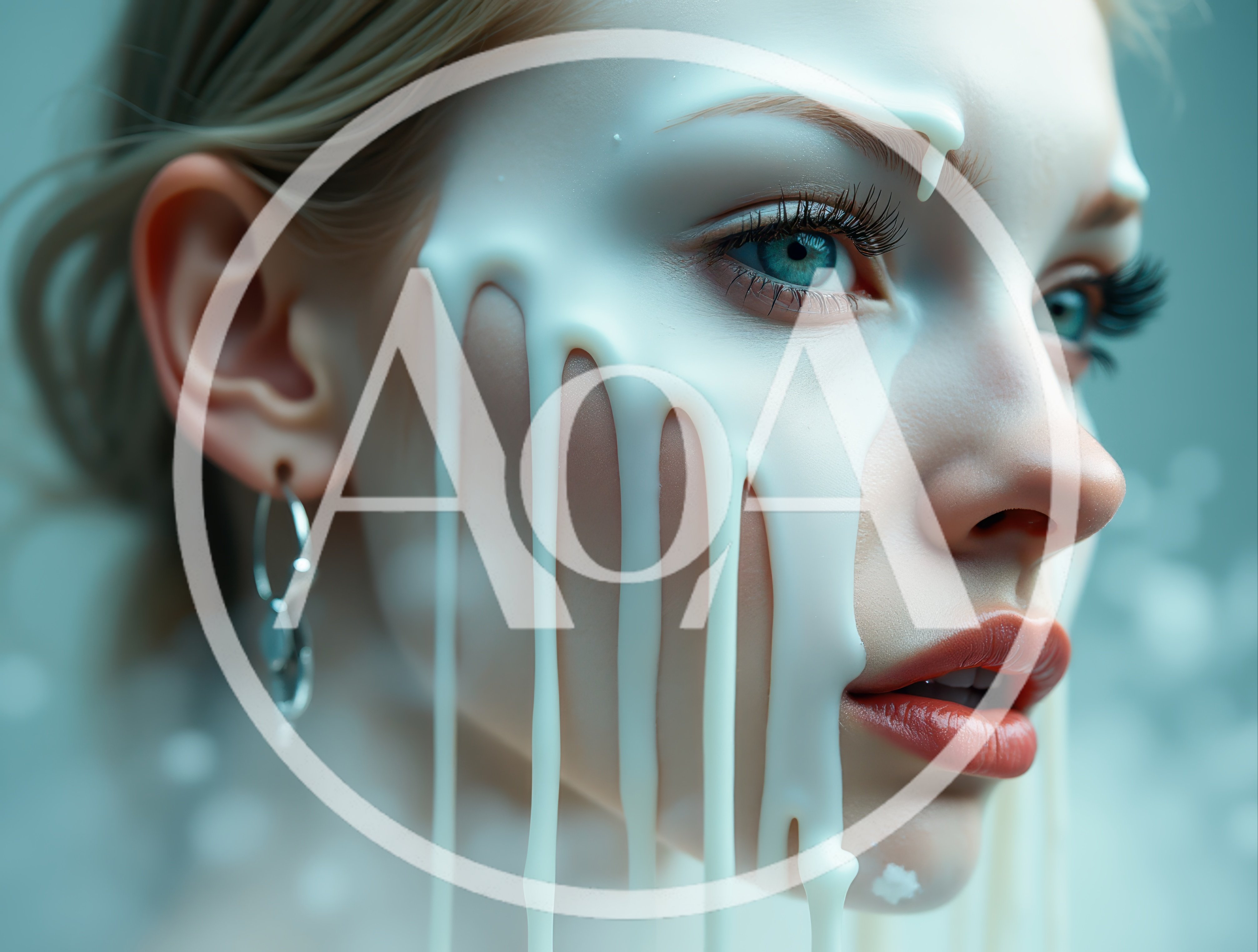 Close Up Portrait Of Woman With White Liquid Drips