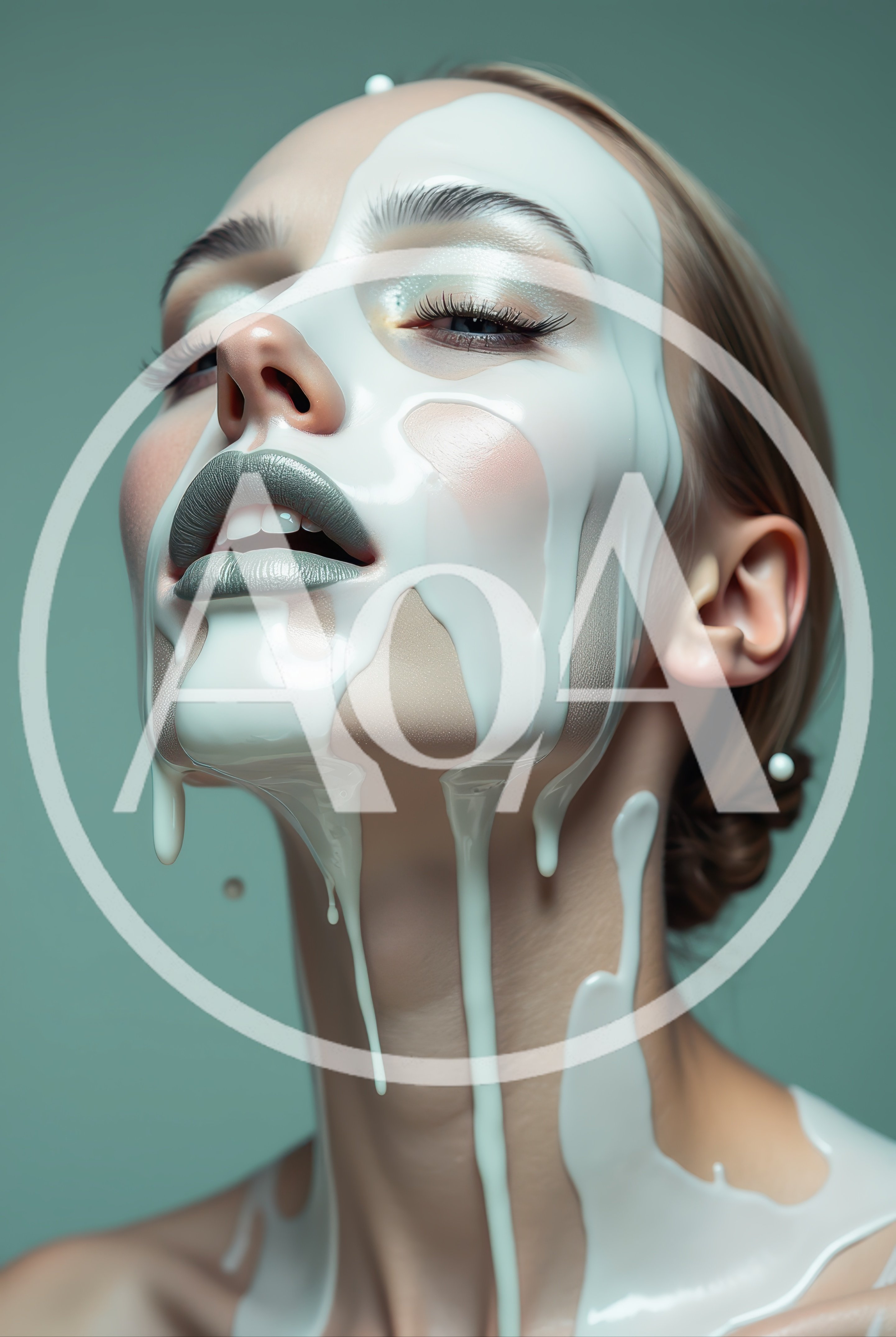 Portrait Of A Woman With White Liquid Drip Makeup