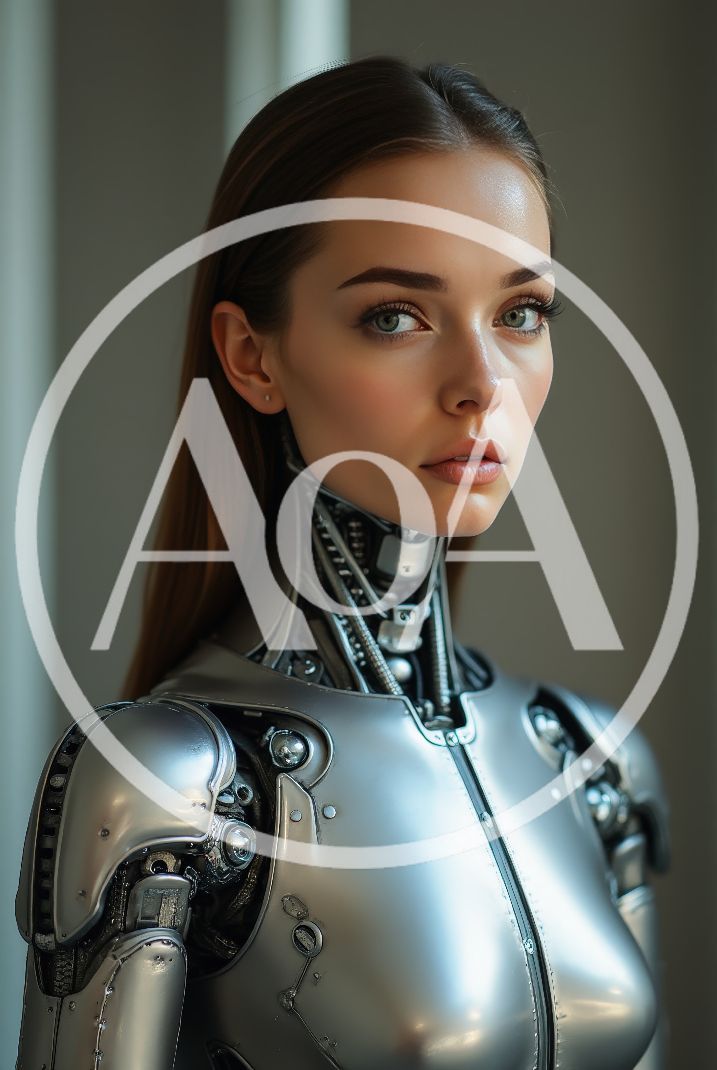 Portrait Of A Realistic Humanoid Female Robot