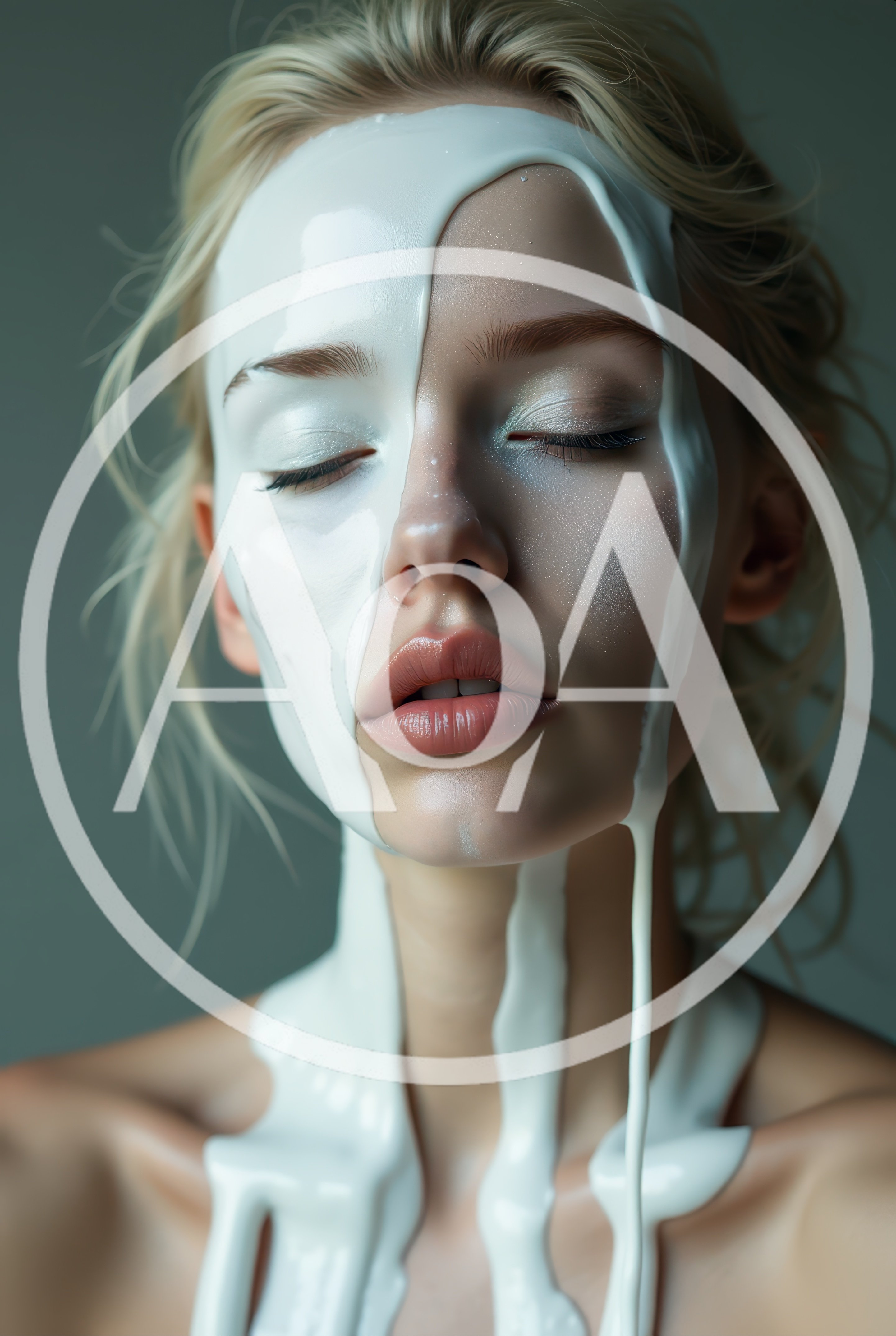 Woman With White Liquid Covering Her Face