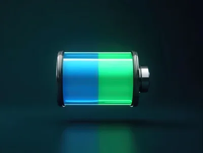 Glowing Battery Icon With Blue And Green Charge Levels