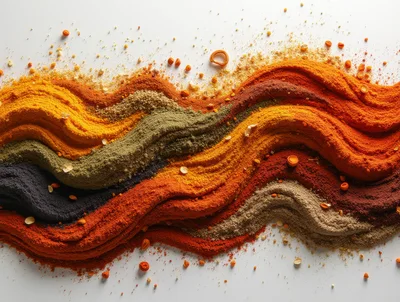 Vibrant Waves Of Colorful Spices On White Background