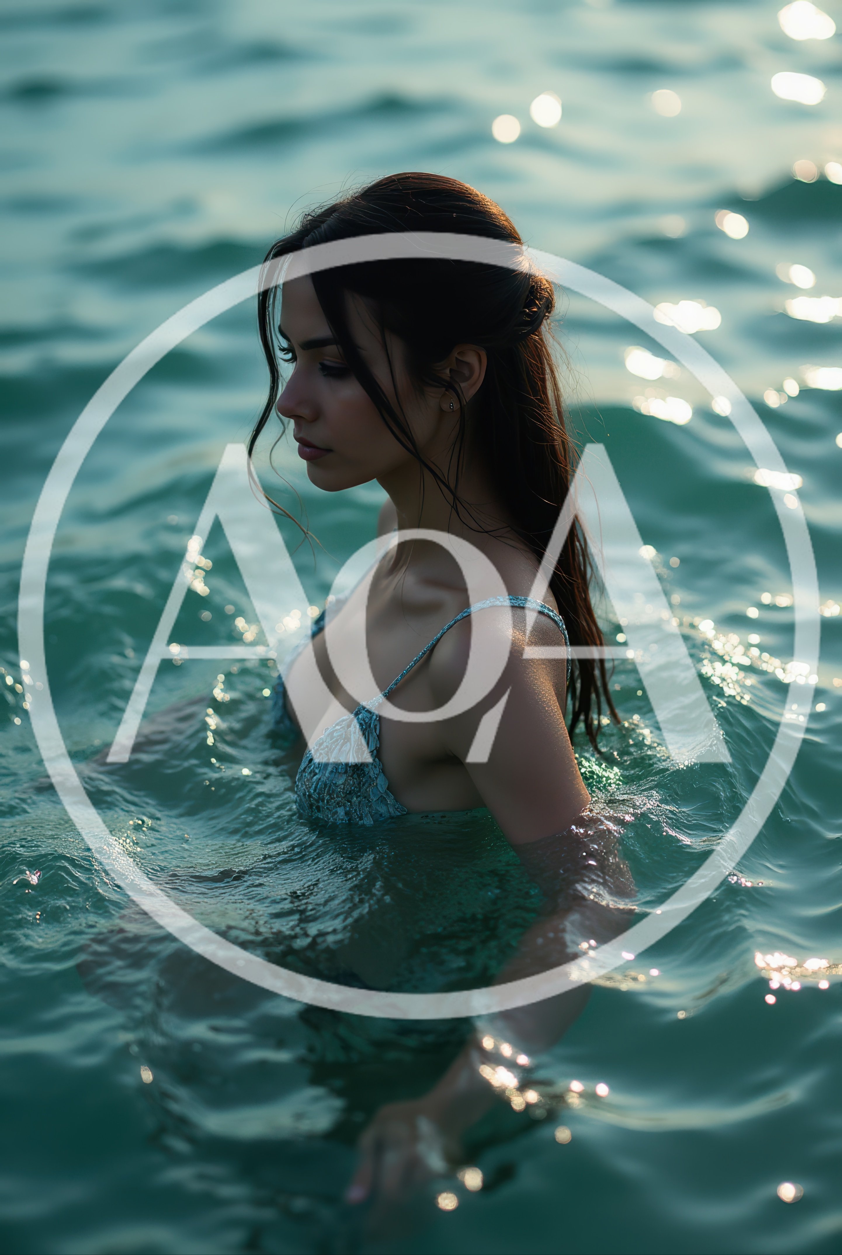 Young Woman Swimming in Calm Turquoise Ocean Water