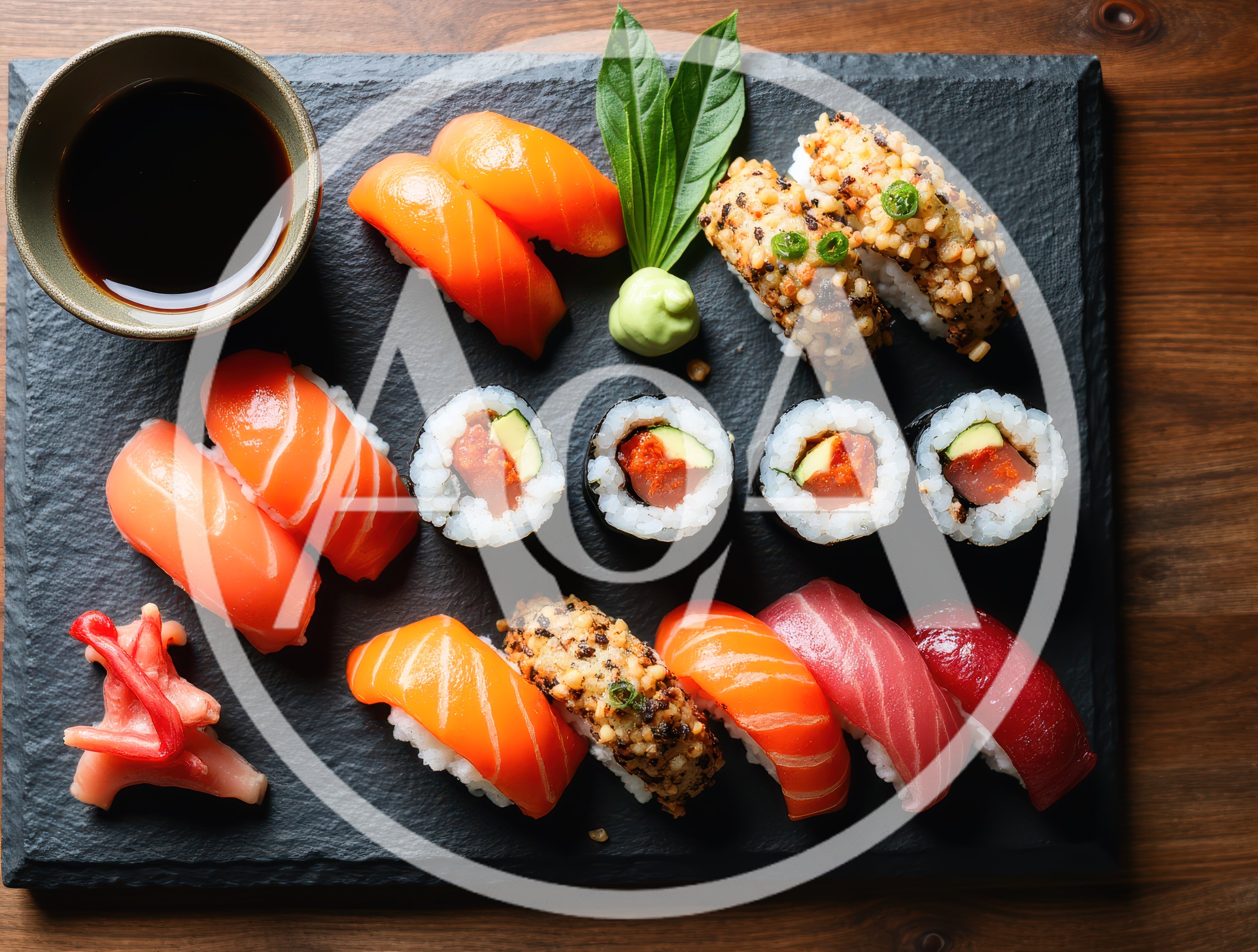 Assorted Sushi Platter On A Slate Serving Board