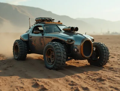 Custom Off-Road Desert Buggy Driving Through Sand