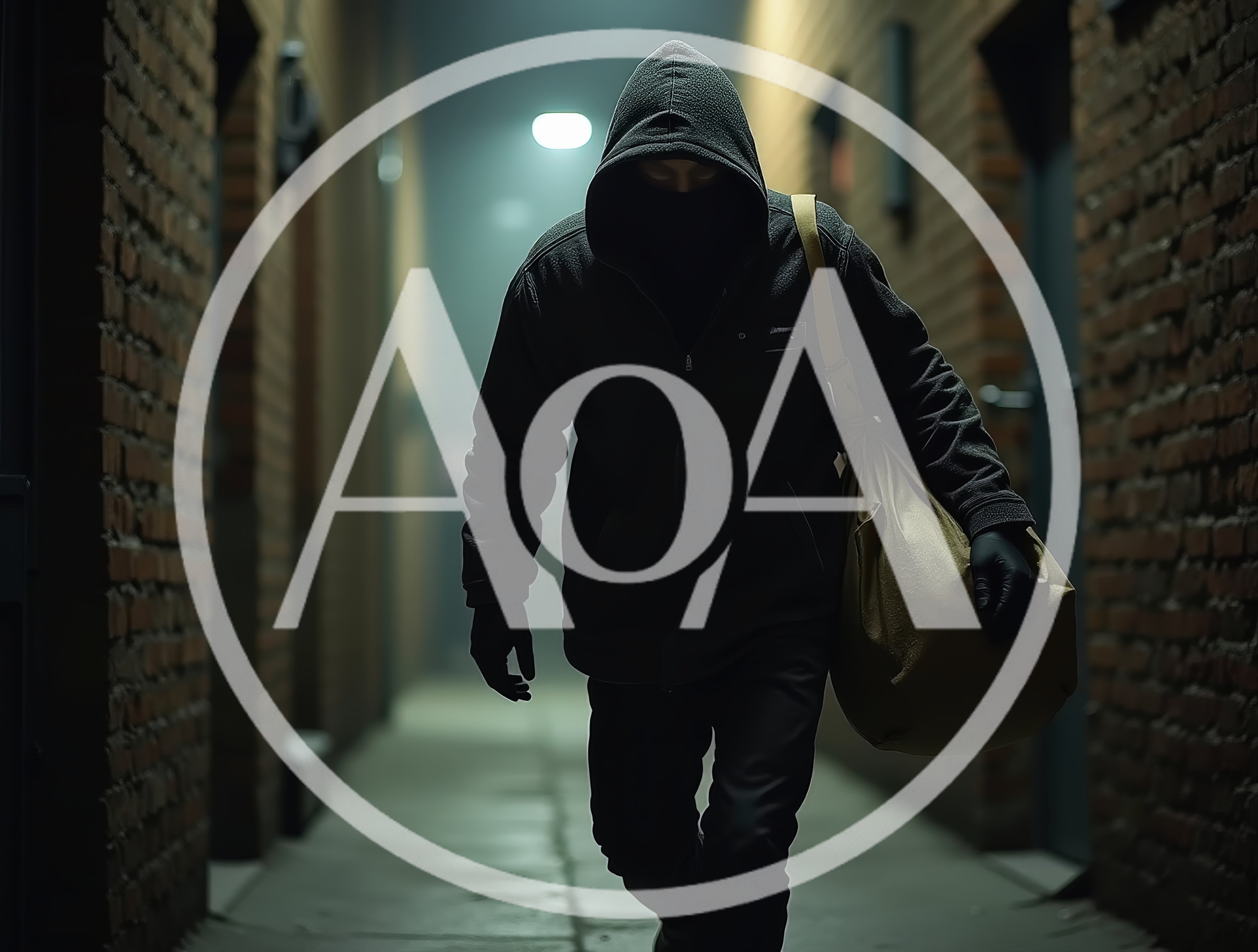 Hooded Figure Walking Through A Dark Urban Alleyway