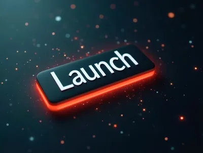 3D Rendered Launch Button With Glowing Red Neon Light