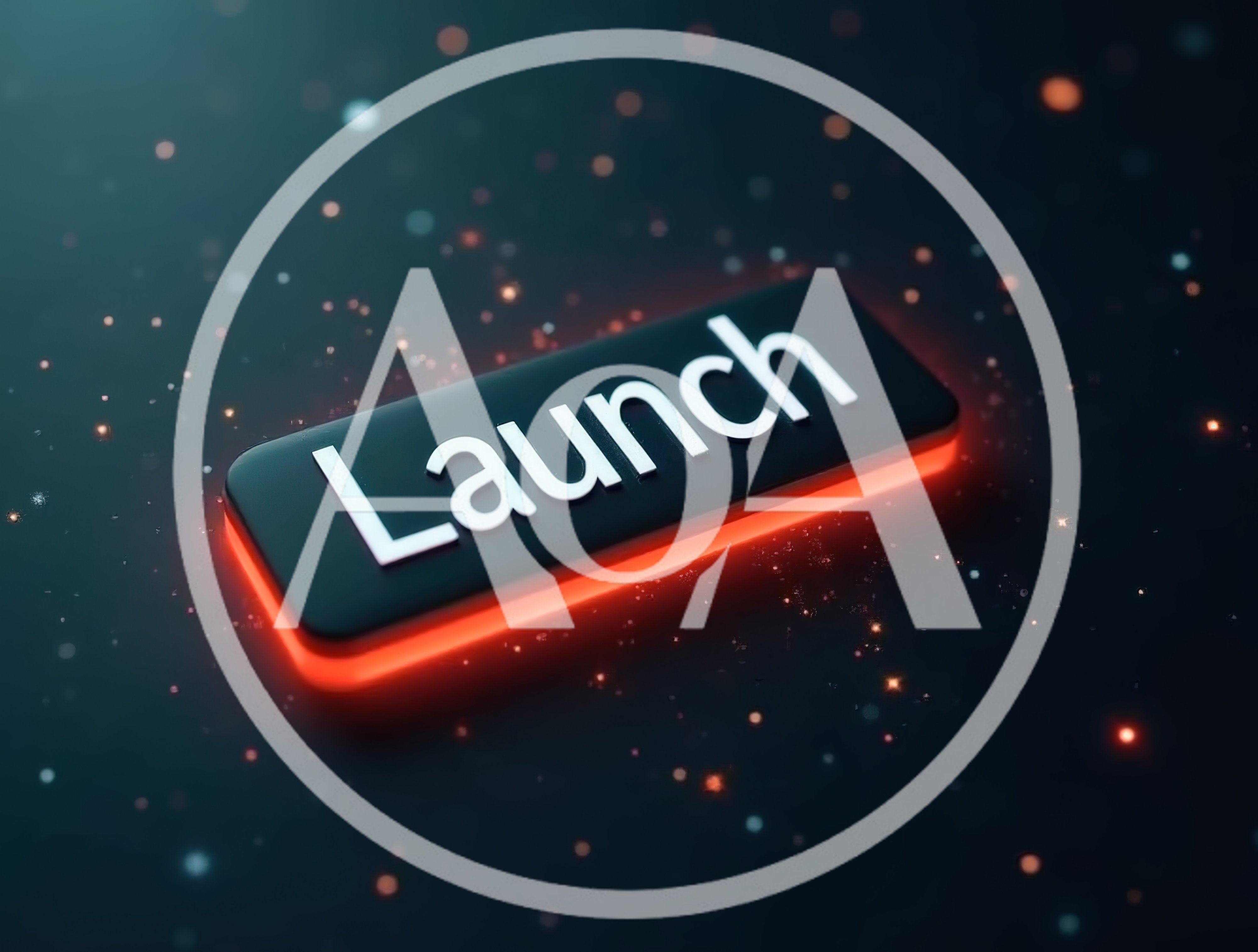 3D Rendered Launch Button With Glowing Red Neon Light