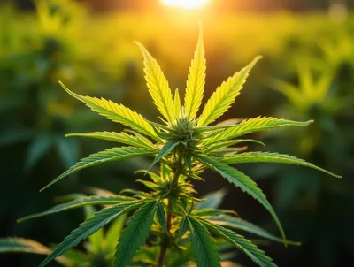 Cannabis Plant Growing In A Sunny Field