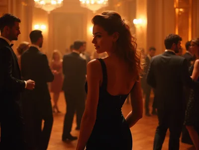 Elegant Woman Looking Back at a Formal Gala