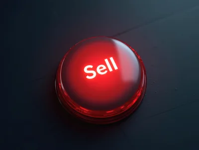 Glowing Red Sell Button On Dark Surface