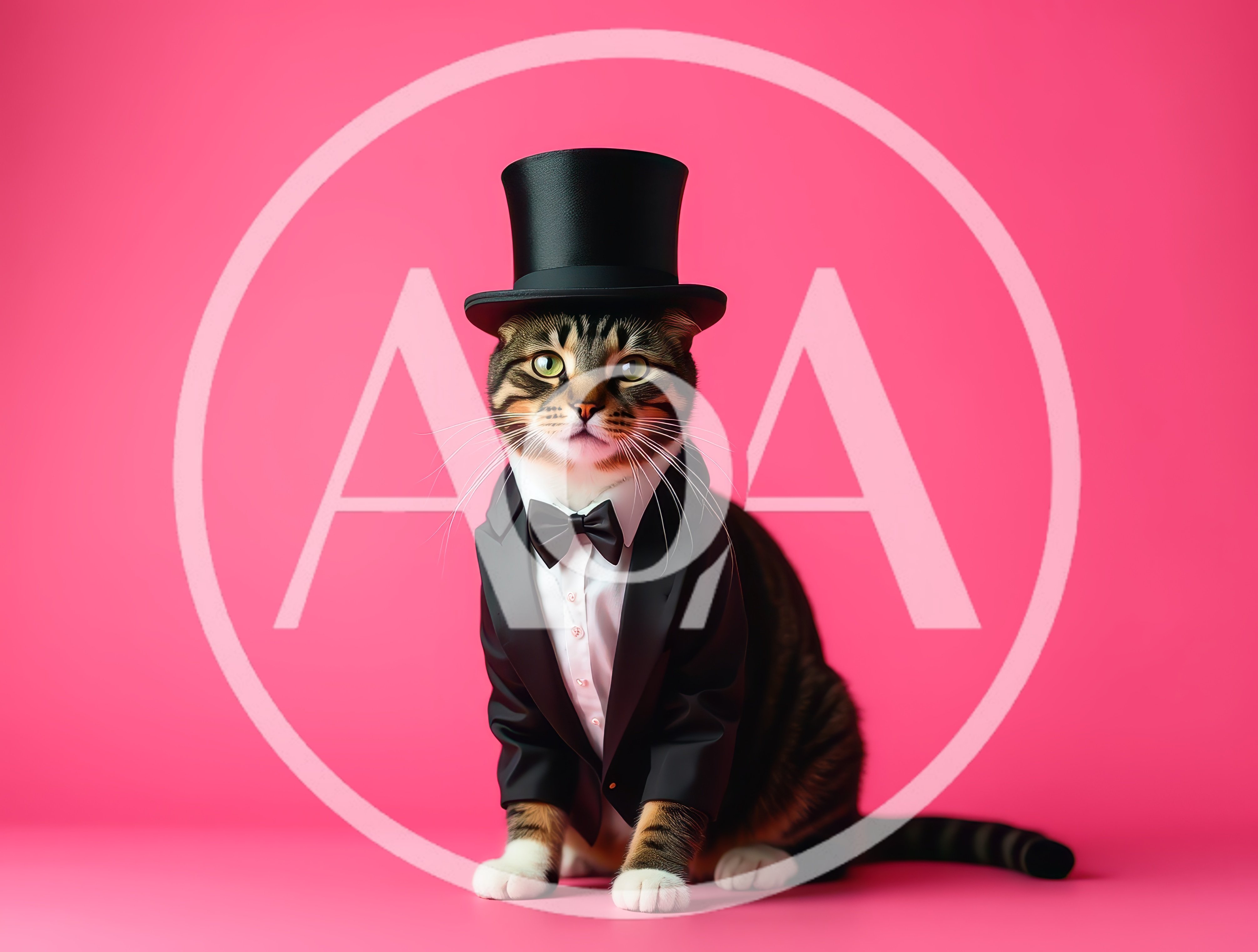 Dapper Tabby Cat Wearing Top Hat And Tuxedo
