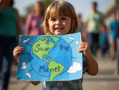 Young Girl Holding Save The Planet Sign
