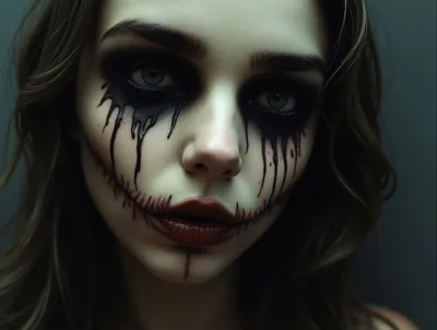 Portrait Of A Woman With Creepy Halloween Makeup